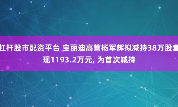 杠杆股市配资平台 宝丽迪高管杨军辉拟减持38万股套现1193.2万元, 为首次减持